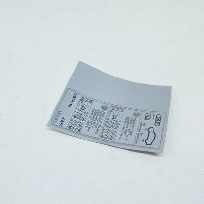 NEW AUDI Q5 FY 80A TYRE PRESSURE DATA PLATE STICKER 80A010502L ORIGINAL