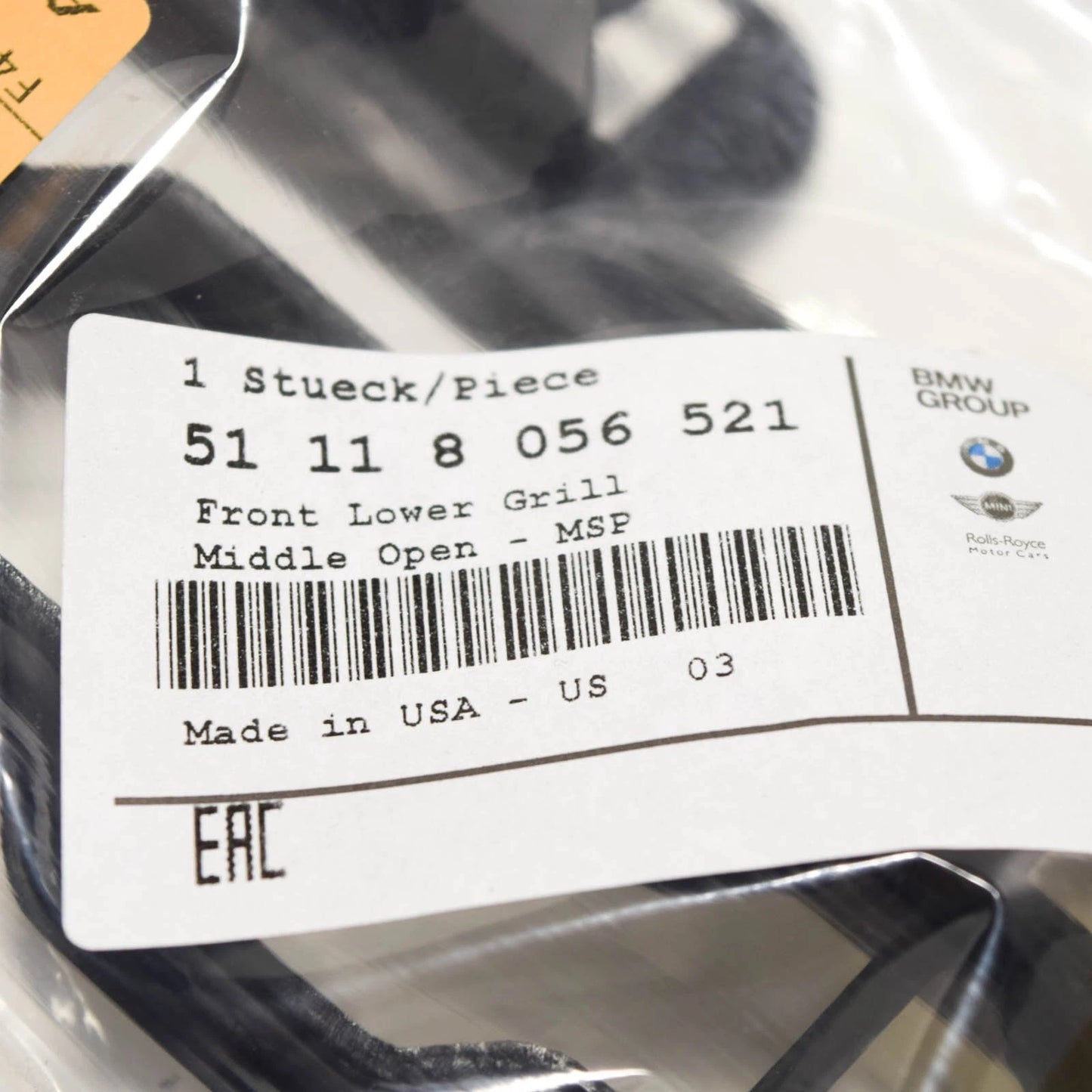 NEW BMW X6 F16 FRONT M BUMPER LOWER CENTER GRILLE 51118056521 2016 ORIGINAL