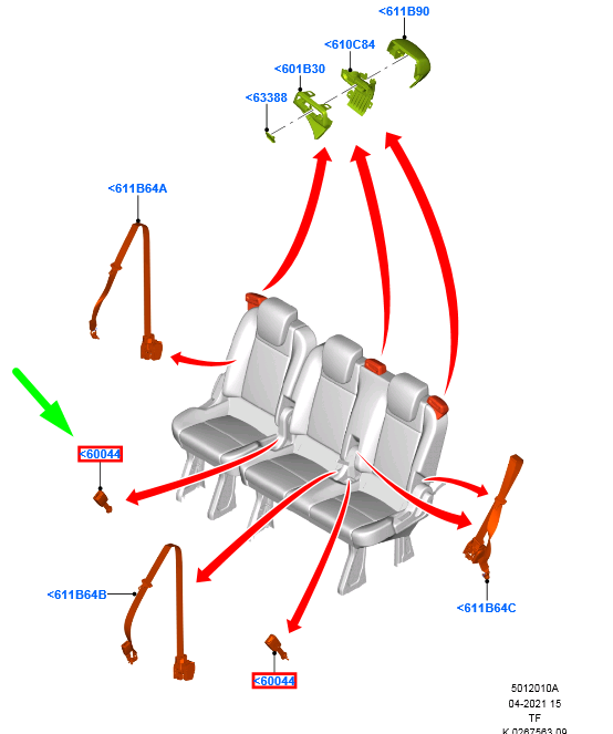 new ford tourneo custom rear single seat buckle 2145997 ck41-1460044-ab original