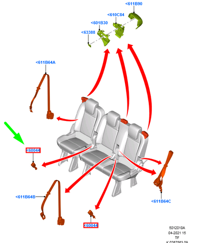 new ford tourneo custom rear single seat buckle 2145997 ck41-1460044-ab original