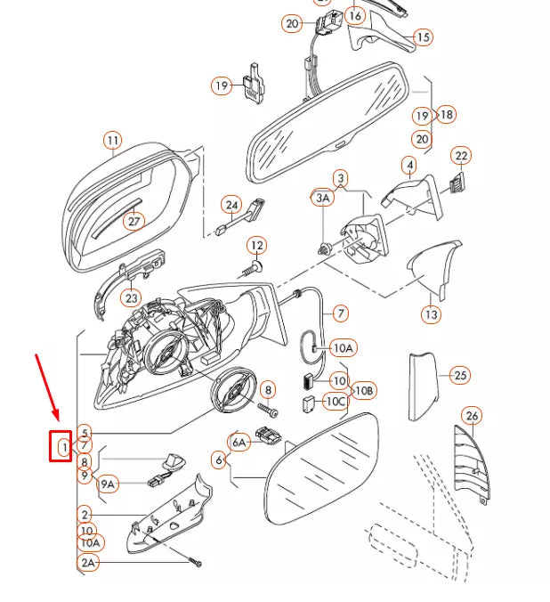 NEW AUDI A4 B8 FRONT RIGHT DOOR MIRROR LHD 8K1857410E01C ORIGINAL