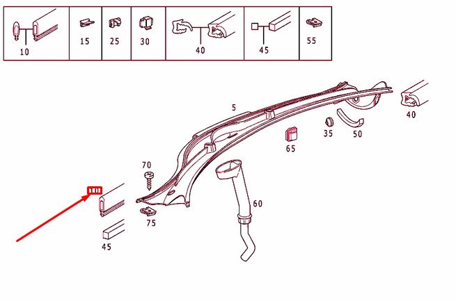 NEW MERCEDES-BENZ SLK R170 FRONT WINDSHIELD COWL RUBBER SEAL A1708310098