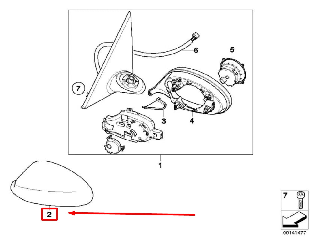 NEW BMW 1 CABRIO E88 FRONT LEFT DOOR MIRROR FRAME 51167229261 7229261 ORIGINAL