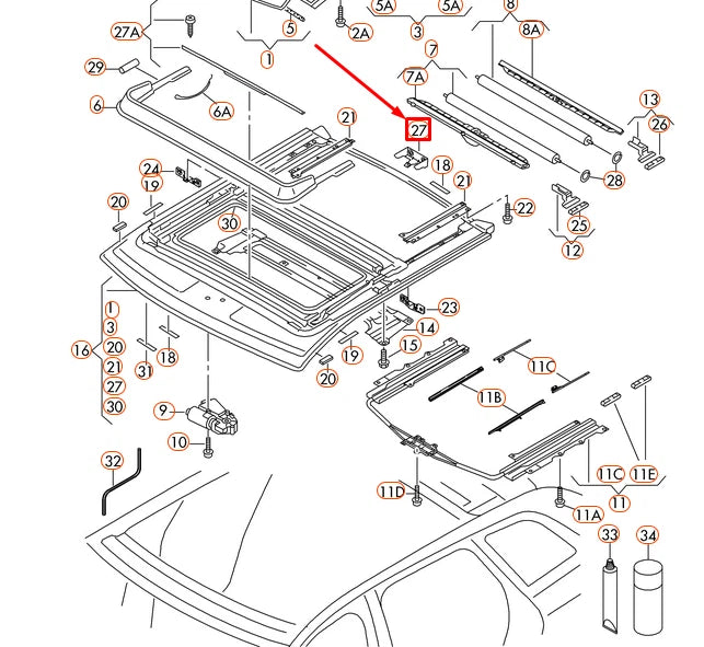 NEW AUDI A3 8P REAR SUNROOF FRAME RETAINING BRACKET 8P4877657 ORIGINAL