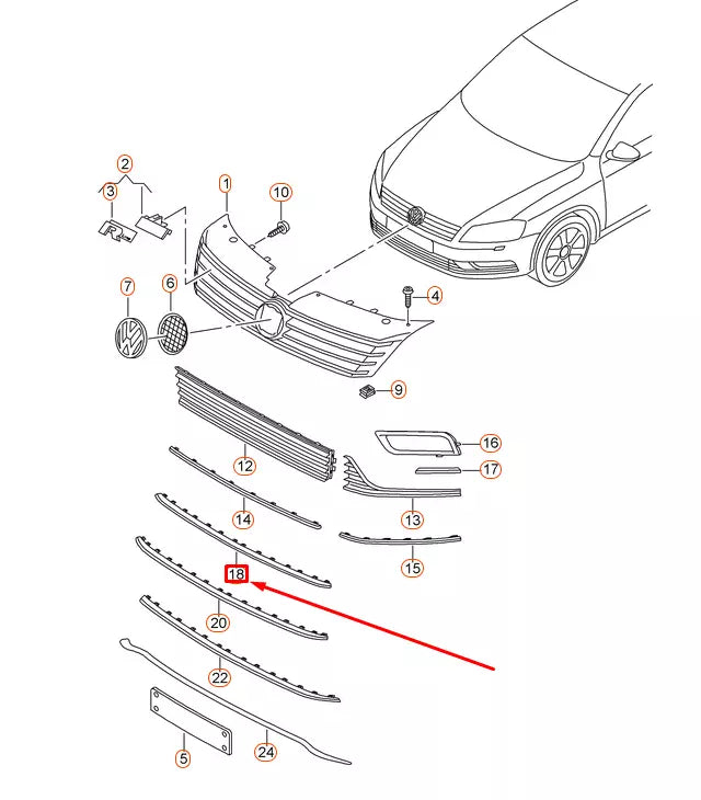 NEW VOLKSWAGEN PASSAT B7 R-LINE FRONT BUMPER GRILLE TRIM 3AA853711041