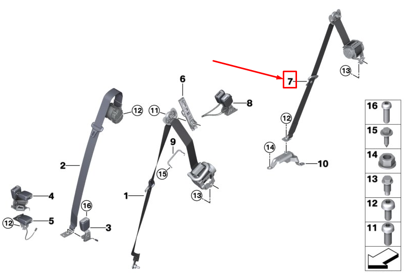 new bmw x7 g07 rear third-row seating seatbelt 72116998169 original