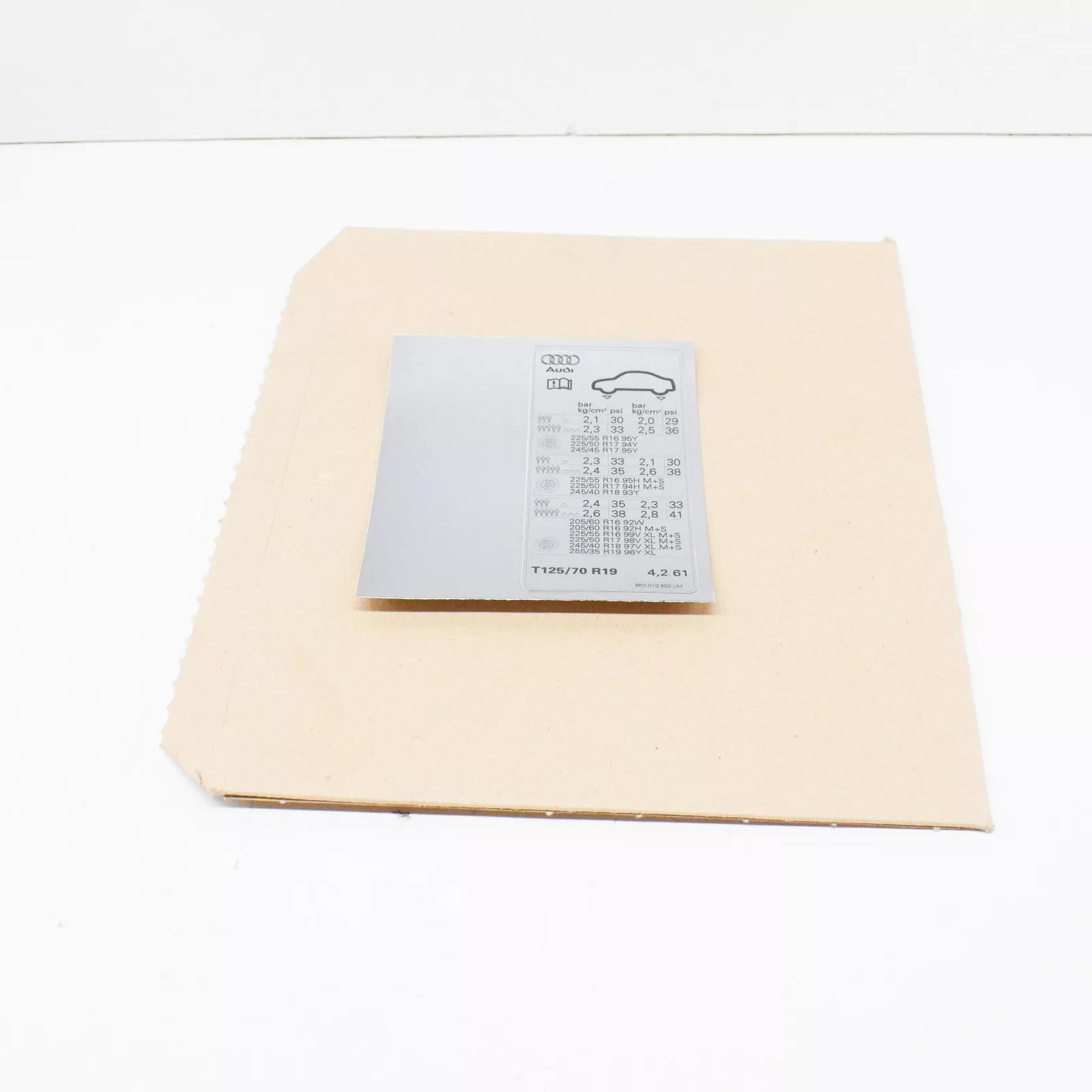 NEW AUDI A4 B8 TYRE PRESSURE DATA PLATE 8K0010502LM ORIGINAL