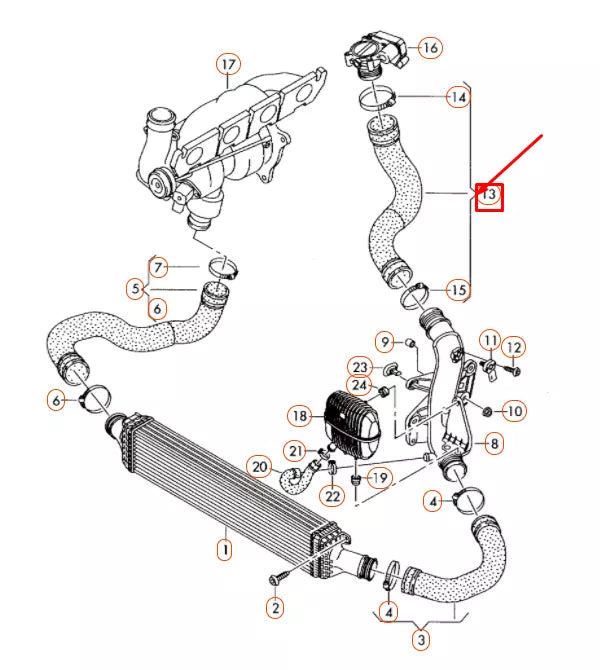 NEW AUDI A4 B8 TURBOCHARGER INTERCOOLER UPPER PRESSURE HOSE 8K0145737S ORIGINAL