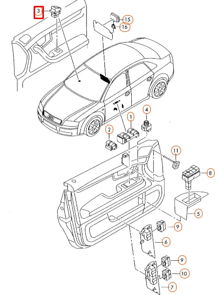 NEW AUDI A4 B7 FRONT LEFT DOOR WINDOW REGULATOR SWITCH 8E0959855A5PR ORIGINAL