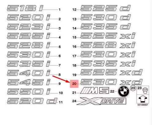 NEW BMW 5 E60 REAR TRUNK LID 530XD EMBLEM 51147066974 ORIGINAL