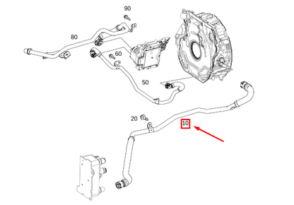 new mb gle w167 starter-slternator transm. cooler feed line a2562031700 original
