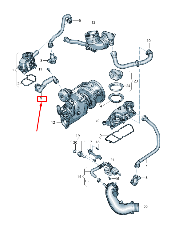 new audi q7 4m right upper engine breather line 0p2103211d original