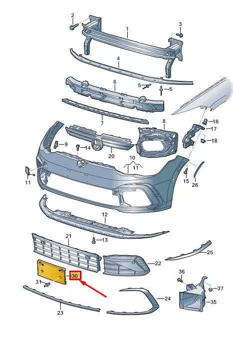 NEW VW GOLF CD MK8 FRONT BUMPER LICENSE PLATE BRACKET 5H0807287A9B9 ORIGINAL