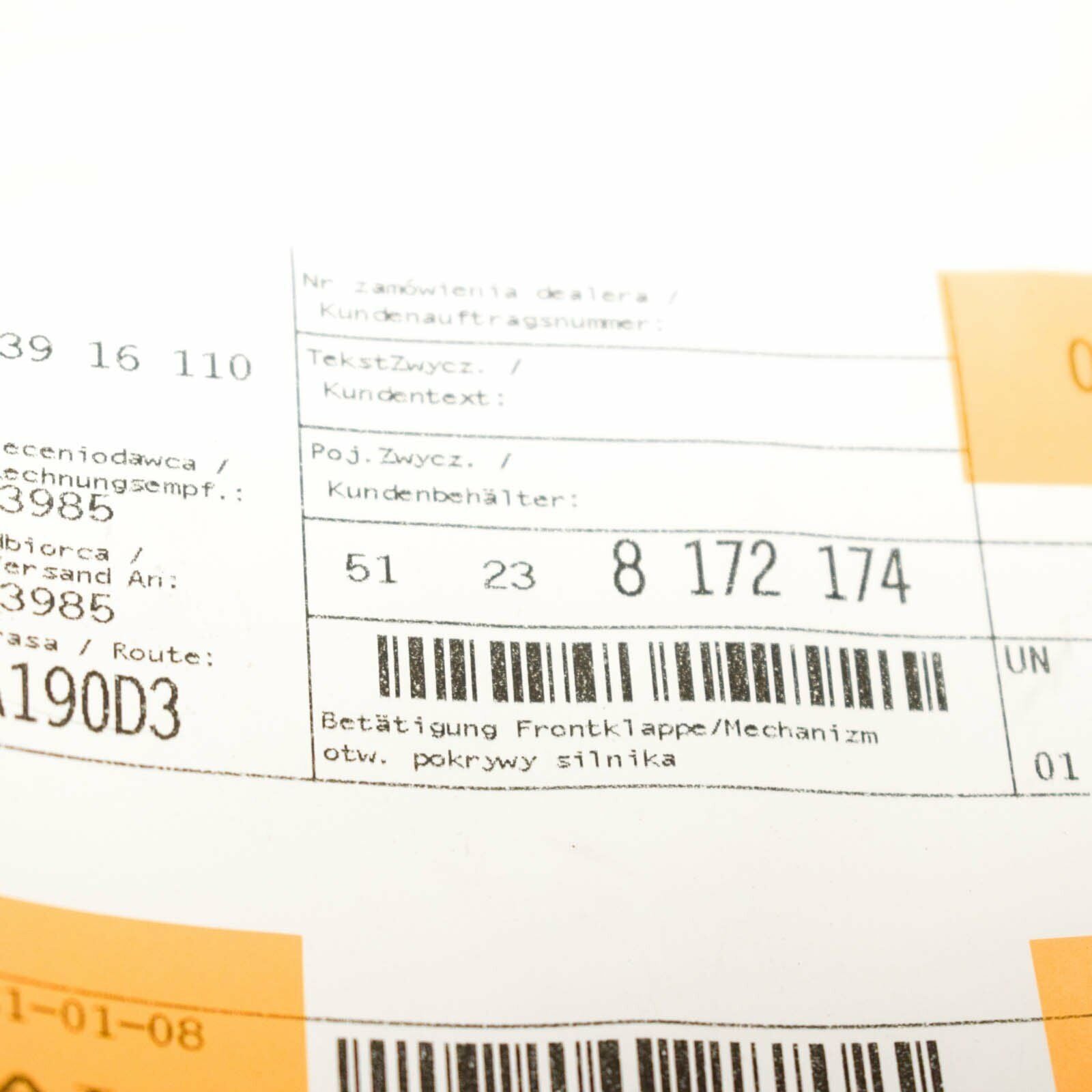 new bmw 5 e39 bonnet hood release cable rhd 51238172174 original