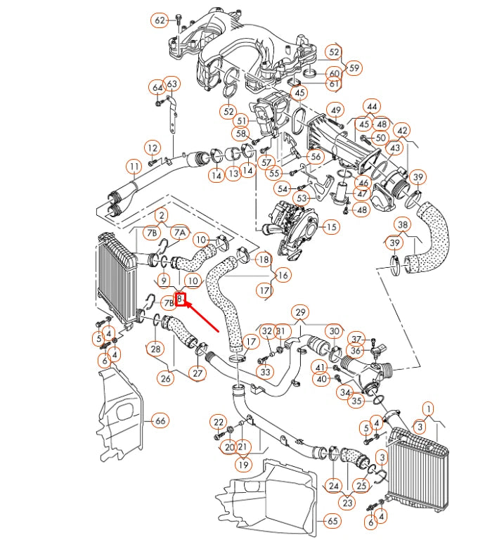 NEW AUDI Q7 4L RIGHT UPPER CHARGE AIR COOLER PRESSURE HOSE 7P0145738D ORIGINAL