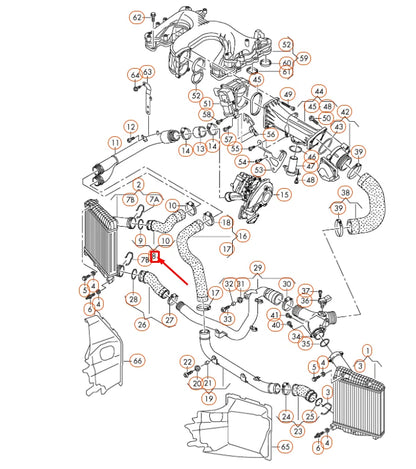 NEW AUDI Q7 4L RIGHT UPPER CHARGE AIR COOLER PRESSURE HOSE 7P0145738D ORIGINAL