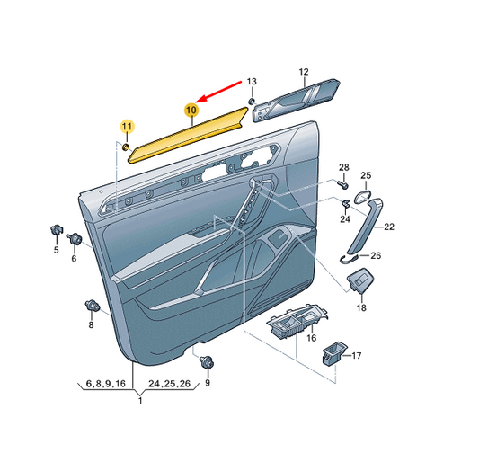 NEW VW TIGUAN MK2 AD FRONT RIGHT DOOR PANEL TRIM LHD 5NA867440NV1 ORIGINAL
