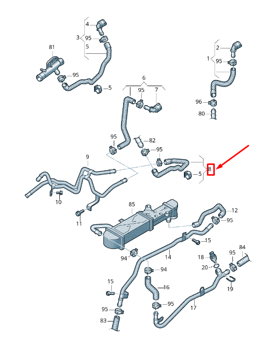 new vw golf vi 5k mk6 engine auxiliary heater coolant hose 1k0121157en original