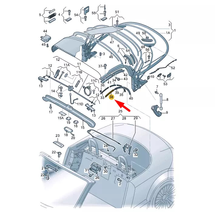 NEW AUDI TT 8J SOFT TOP FRAME FRONT RIGHT SEAL 8J7871456 ORIGINAL