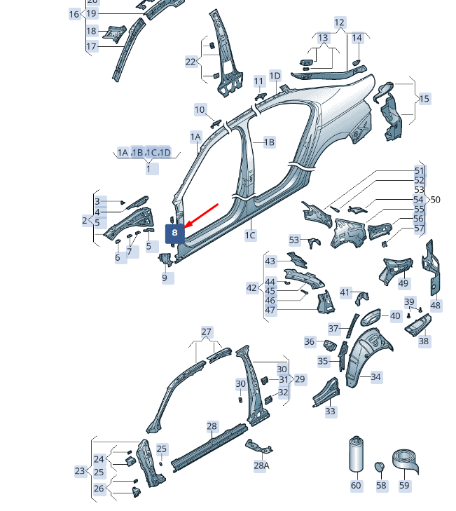 new skoda superb mk3 front side panel bracket 3v0821167 original