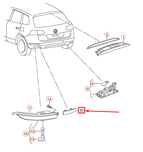 NEW VOLKSWAGEN TOUAREG 7P REAR LEFT INNER REAR REFLECTOR 7P6945105 ORIGINAL