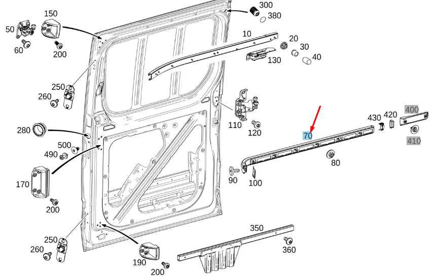 NEW MB SPRINTER W907 SLIDING DOOR CENTER RIGHT GUIDE RAIL A9107660800 ORIGINAL