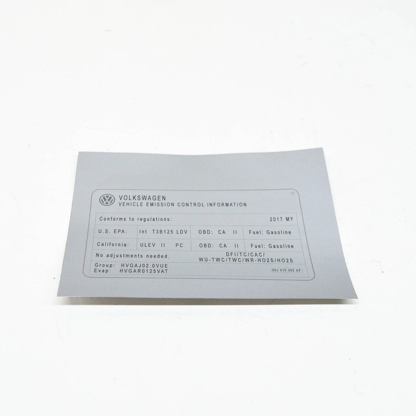 NEW VOLKSWAGEN ENGINE DATA NOTICE LABEL STICKER 06J010005AP ORIGINAL