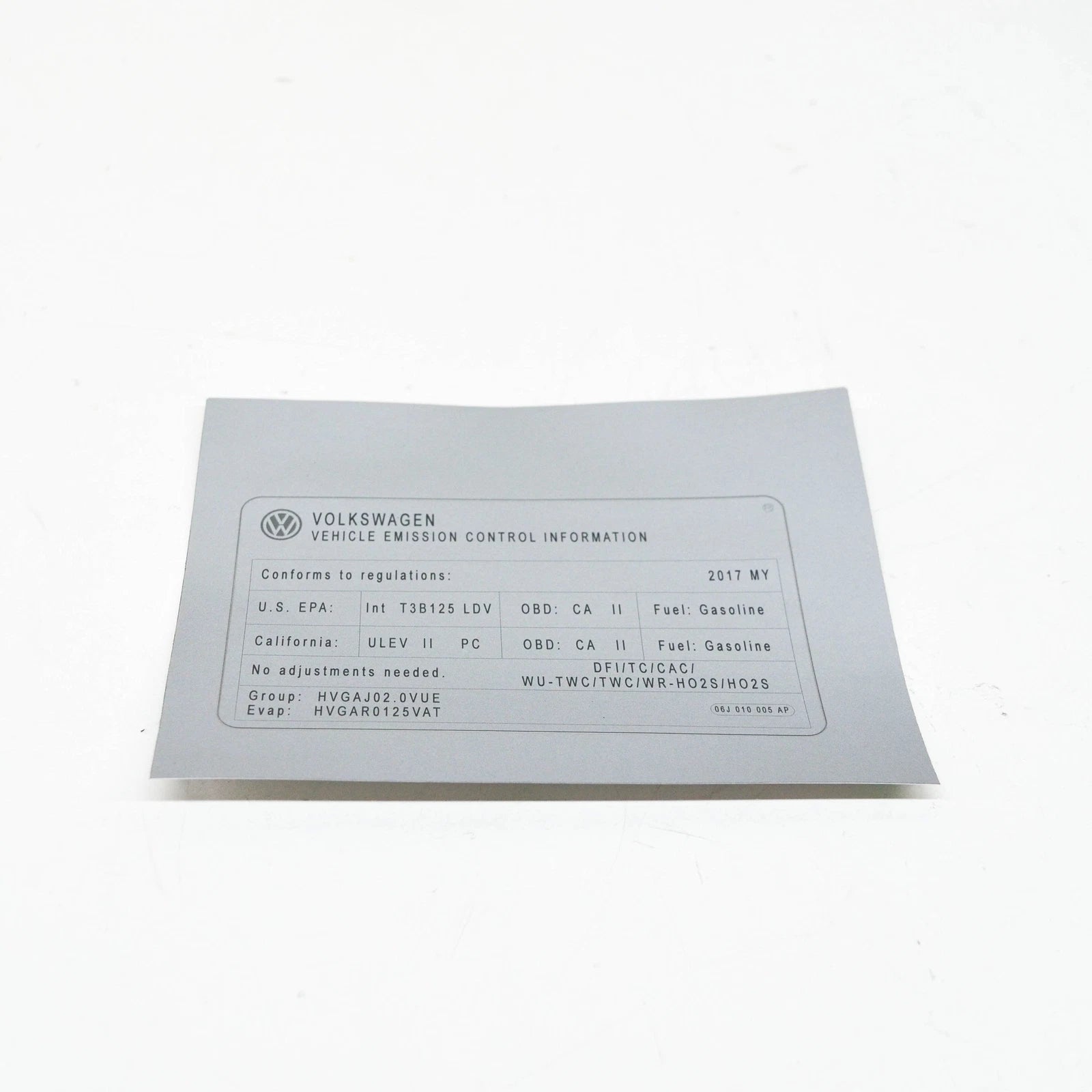 NEW VOLKSWAGEN ENGINE DATA NOTICE LABEL STICKER 06J010005AP ORIGINAL