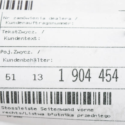 NEW BMW 6 E24 FRONT RIGHT FENDER MOULDING 51131904454 1904454 ORIGINAL