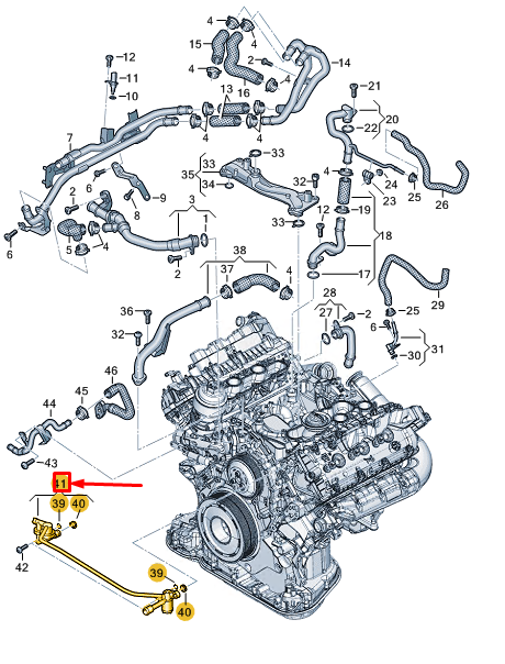 new audi a8 d5 center engine coolant pipe 059121086cd original