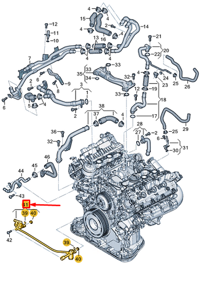 new audi a8 d5 center engine coolant pipe 059121086cd original