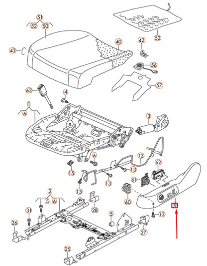 NEW VOLKSWAGEN CC FRONT LEFT SEAT FRAME TRIM 3C8881313B9B9 ORIGINAL