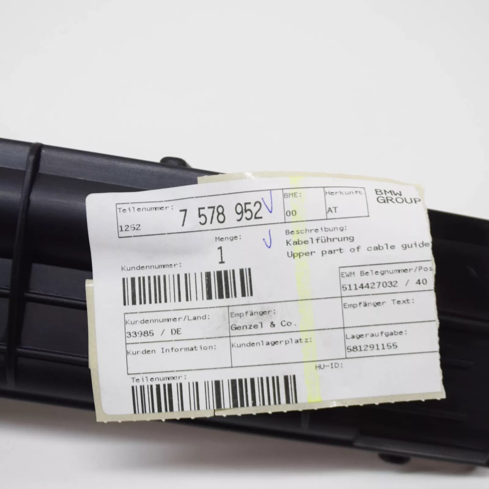 NEW BMW 7 F01 CABLE GUIDE UPPER PART 12527578952 7578952 ORIGINAL