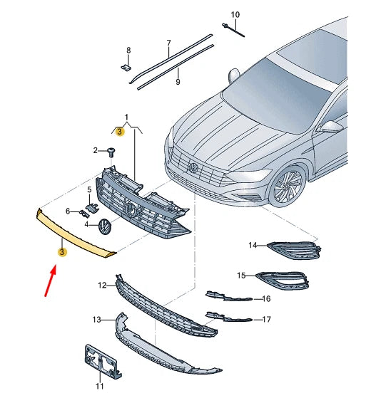 NEW VOLKSWAGEN JETTA A7 FRONT BUMPER CENTER TRIM 17A853053D041 ORIGINAL