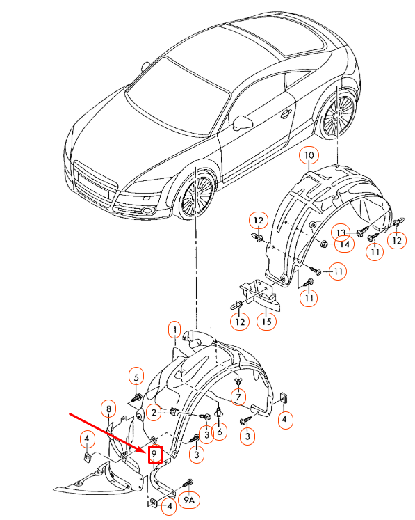 NEW AUDI TT 8J FRONT RIGHT WHEEL HOUSING SPOILER 8J0807548A ORIGINAL