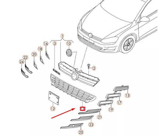 NEW VW GOLF MK7 FRONT BUMPER CENTER VENT GRILLE 5G08536779B9 ORIGINAL