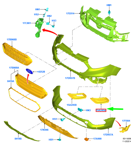 new ford transit custom mk1 front right grille bezel 2375298 original