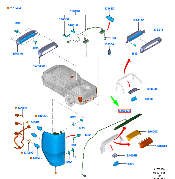new ford ranger t6 mk1 rear stop additional lamp eb3b-13a613-eb 2343673 original