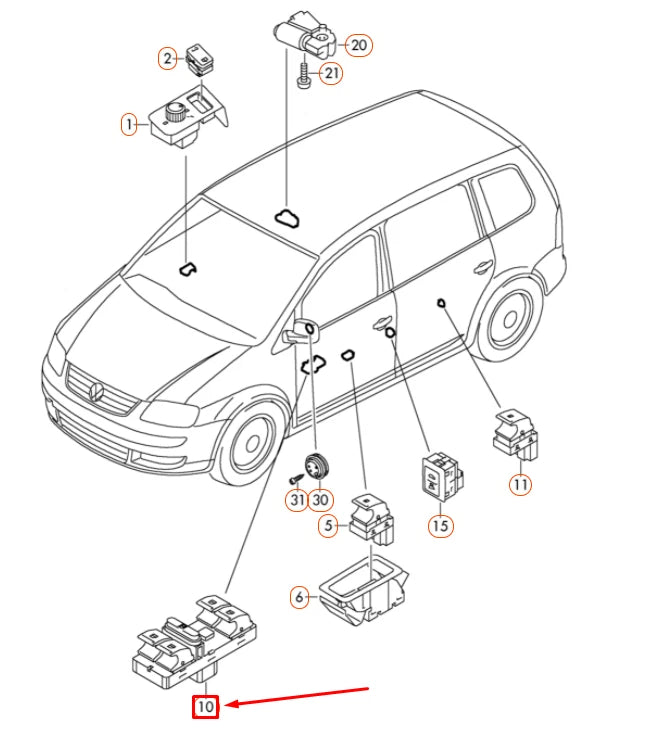 NEW VW TOURAN 1T MK1 FRONT LEFT DOOR WINDOW SWITCH LHD 7P6959857