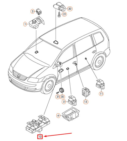 NEW VW TOURAN 1T MK1 FRONT LEFT DOOR WINDOW SWITCH LHD 7P6959857