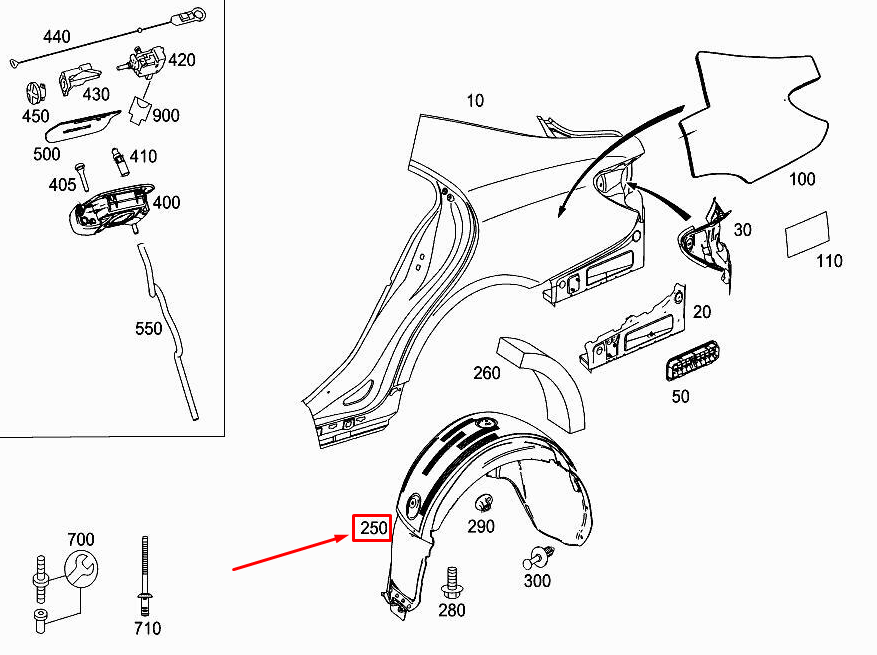 new mercedes-benz cls c218 rear left inner fender a2186900530 original