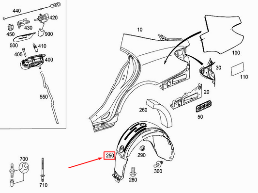 new mercedes-benz cls c218 rear left inner fender a2186900530 original