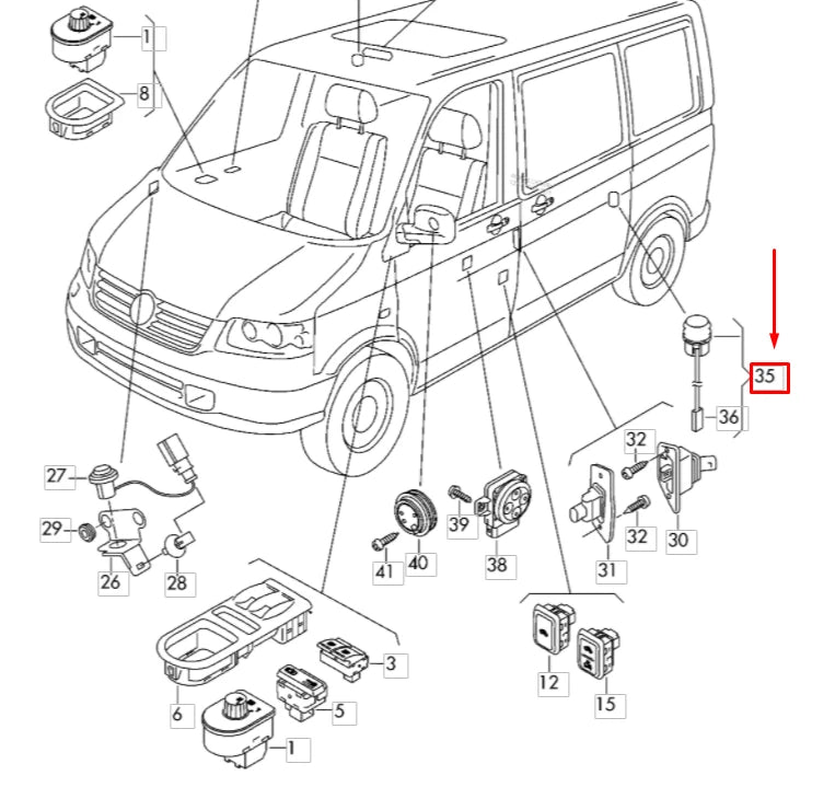 NEW VW TRANSPORTER T6 SLIDING DOOR SWITCH 7H0947563A