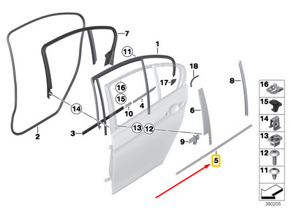 new bmw 3 f30rear left door belt molding 7260543 51357260543 original