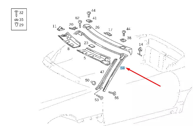 NEW MB SL R129 A-PILLAR AND WINDSCREEN FRAME SEALING FRAME A1297201278 ORIGINAL
