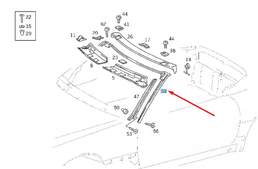 NEW MB SL R129 A-PILLAR AND WINDSCREEN FRAME SEALING FRAME A1297201278 ORIGINAL