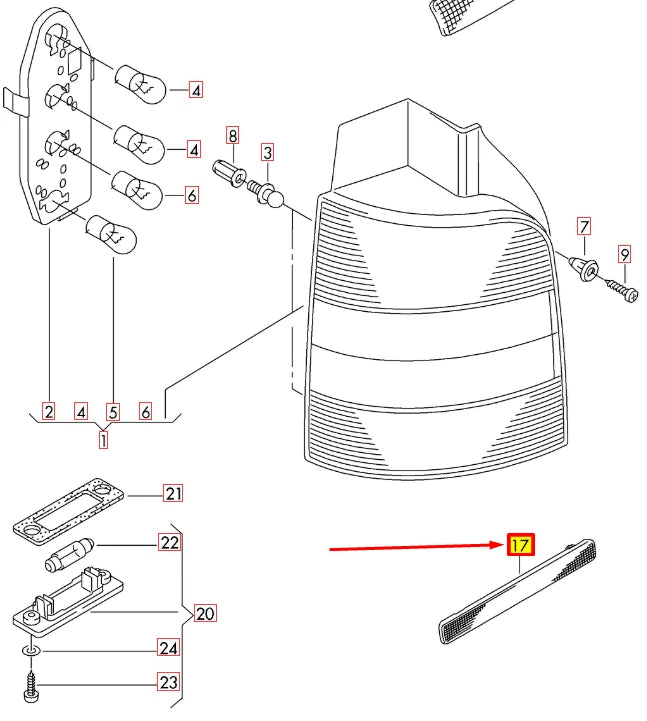 NEW VOLKSWAGEN TRANSPORTER T6 REAR LEFT LIGHT REFLECTOR 7E0945105E