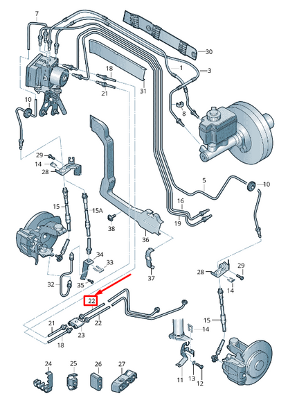 new skoda superb mk2 3t rear left brake line 3t0614741a original