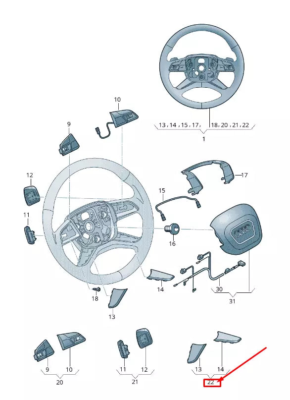 NEW AUDI Q7 4M STEERING WHEEL SPOKES BLINDS 4M0419659INZ