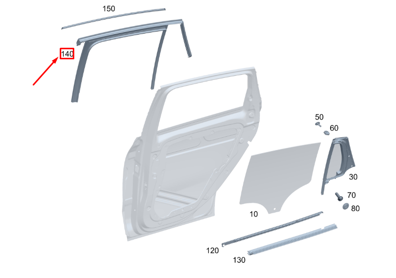 new mercedes-benz gla h247 rear right door window guide rail a2477354200